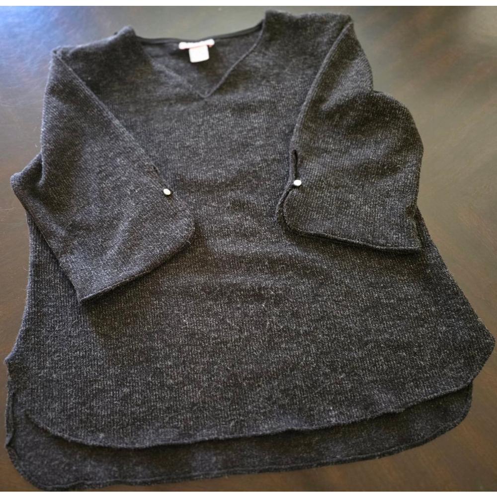 Women's Vintage Glam Paloma Black V-Neck Sweater Size S Shoulder Pads Pearls